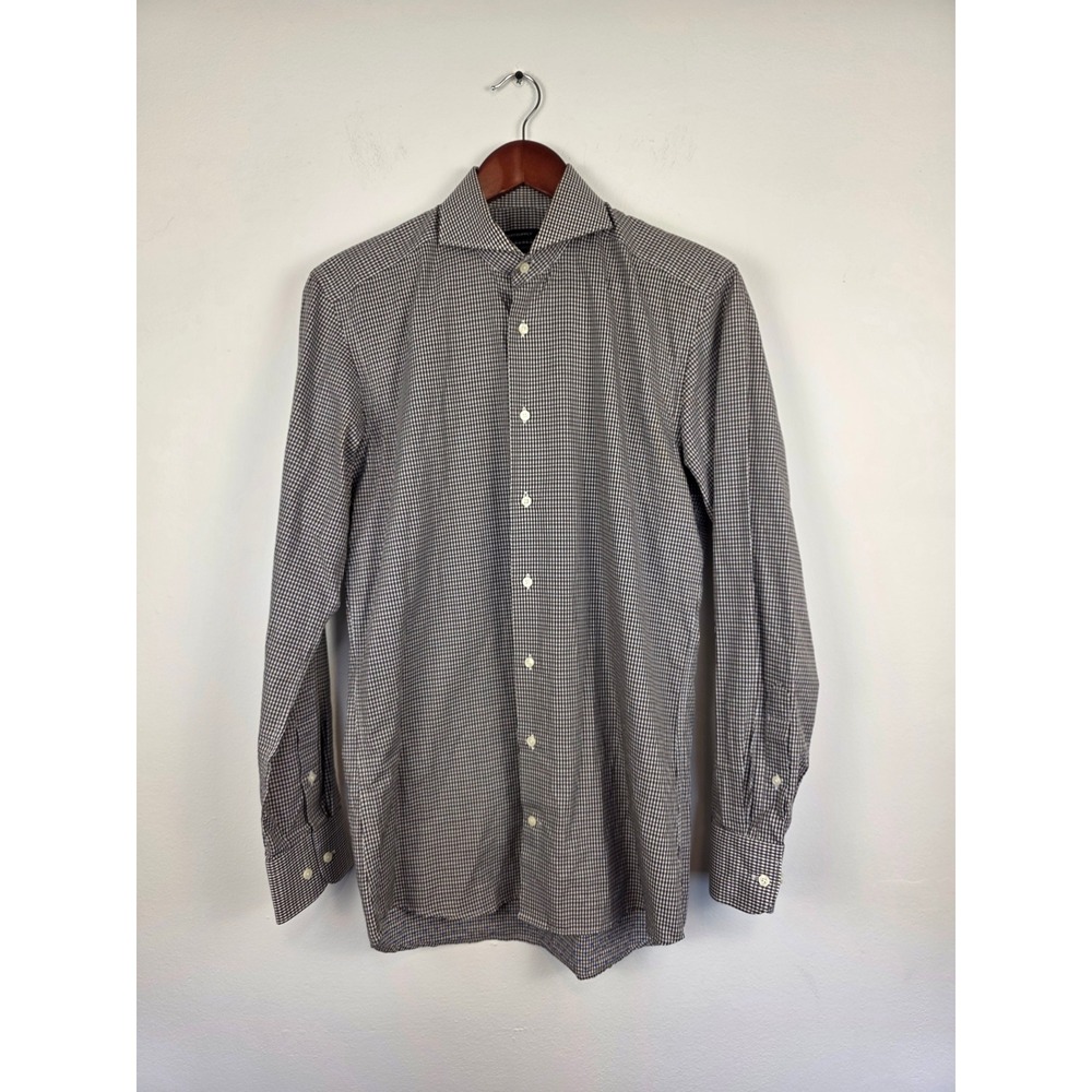 Suitsupply Men's Checkered Dress Shirt Long Sleeve Cotton Two Ply Brown Size 38‎